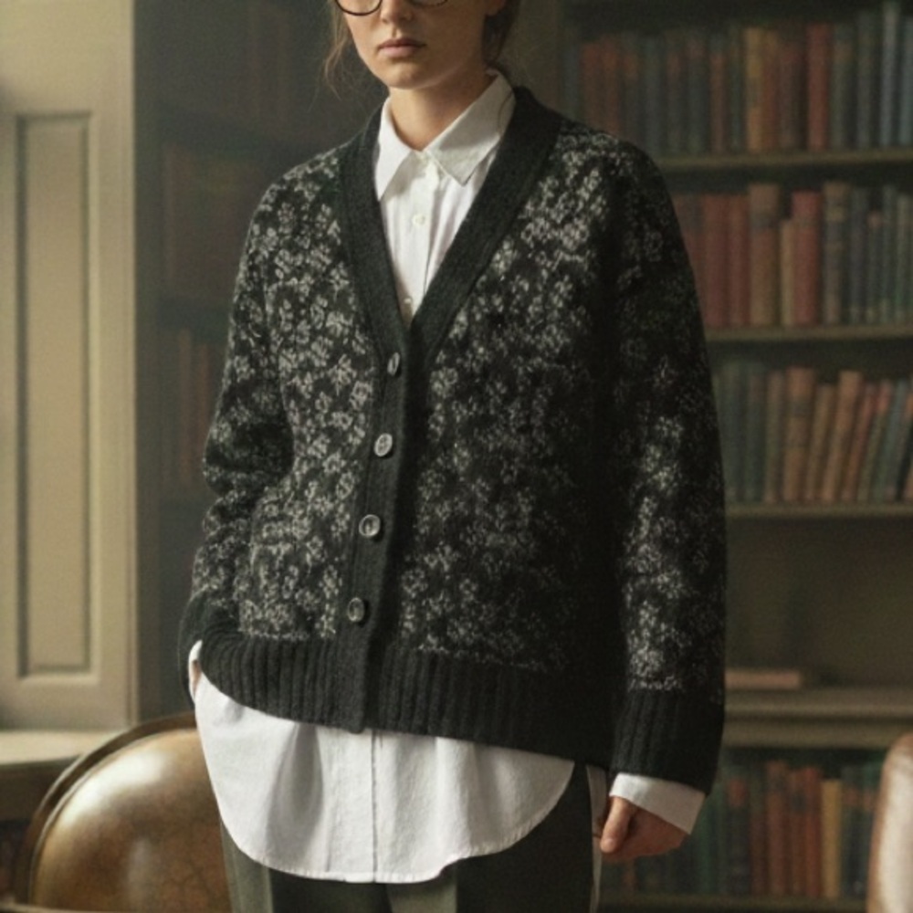 Luxe COACH Signature Black Alpaca Wool Cardigan Sweater L - Preppy Chic